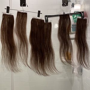 The Hair Shop - Full set of dark brown clip-in hair extensions. 18” length.